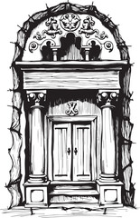 Fototapeta premium Ancient Slavic architecture, the patterns are made with wood carvings. Hand drawn vector illustration