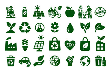 Set of icons on environmental themes. Monochrome design elements for eco themes. Vector illustration EPS 10.