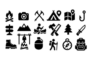 Camping, tourism linear icon. Silhouette vector illustration, isolated on background
