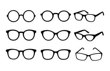 Set of glasses on white background. Set of glasses icon.