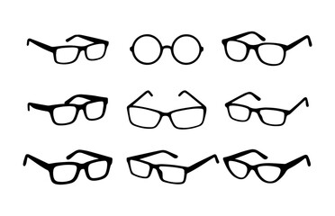Set of glasses on white background. Set of glasses icon.