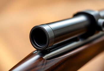 close up of a gun on a wooden table