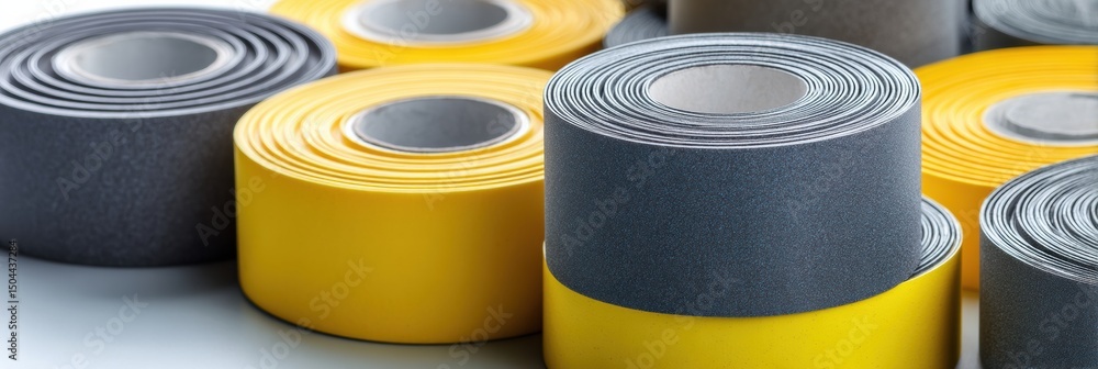 Poster Vertical Stacks of Window Sealing Tapes in Different Colors Ready for Use in Home Improvement Projects at a Clean Workspace