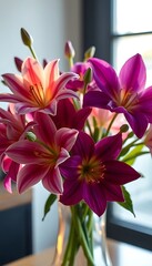 Fototapeta premium vase filled with pink flowers on top of a table