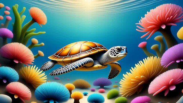 Serene Sea Turtle in Vibrant Underwater Paradise