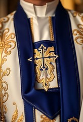 close up of a priest's vest with a cross on it