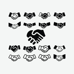 Fototapeta premium Handshake Icon Set – Business Agreement, Partnership Deal & Friendly Symbol Vector for Apps, UI & Websites on White Background