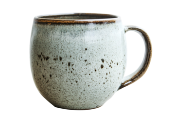 Stylish ceramic coffee mug rustic speckled design home decor cup tea hot on transparent background