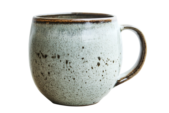 Stylish ceramic coffee mug rustic speckled design home decor cup tea hot on transparent background