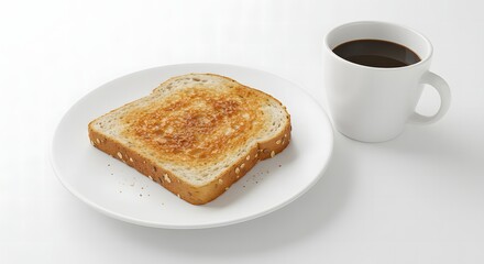 Toast and Coffee on White Plate Isolated on White Background: A Simple Morning Breakfast with Classic Comfort Food