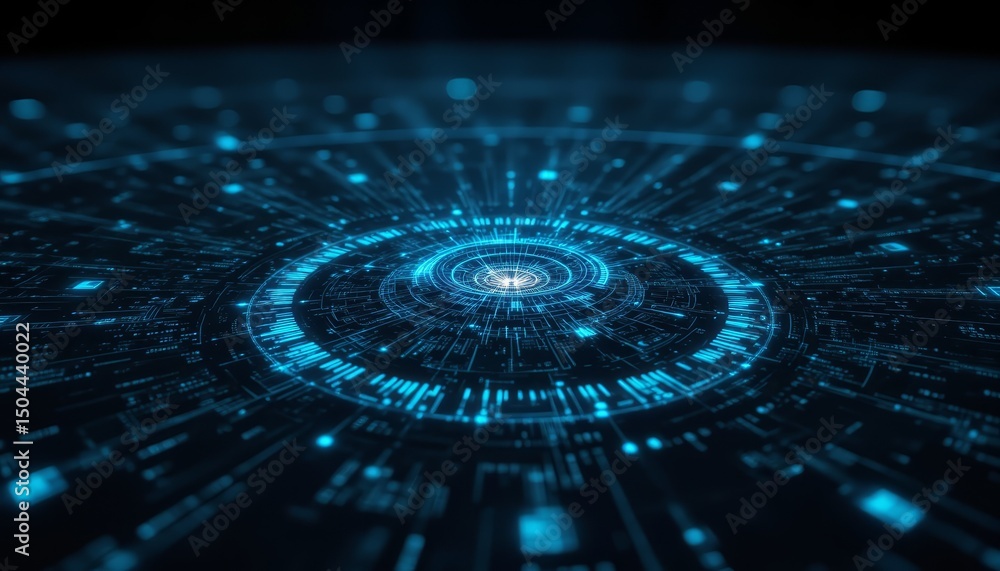 Poster intricate blue abstract circular background with dynamic patterns for modern designs