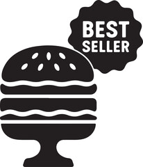 Silhouette vector of a burger with a “Best Seller” label, perfect for menus, promotions, restaurant branding, and marketing designs.