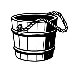 Wooden Bucket Vector Black and White Clipart Cut File Svg Silhouette Isolated