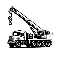 Naklejka premium Crane Truck Vector Black and White Clipart Cut File Svg Silhouette Isolated