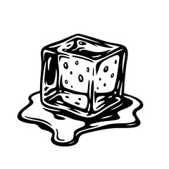 Melting Ice Cube Vector Black and White Clipart Cut File Svg Silhouette Isolated