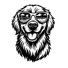 Beach Golden Retriever Vector Black and White Clipart Cut File Svg Silhouette Isolated