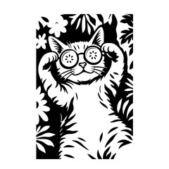 Cat Holiday Vector Black and White Clipart Cut File Svg Silhouette Isolated
