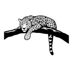 Cheetah on Tree Vector Black and White Clipart Cut File Svg Silhouette Isolated