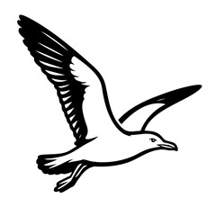 vector illustration of a seagull Vector Black and White Clipart Cut File Svg Silhouette Isolated