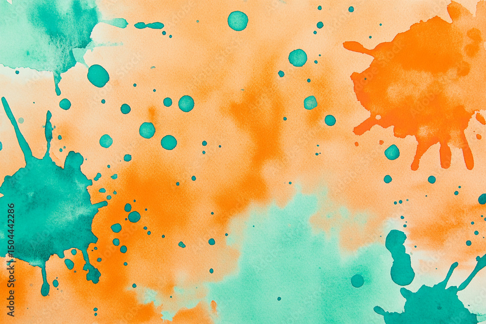 Aufkleber colorful abstract splashes of orange and turquoise on canvas generative ai