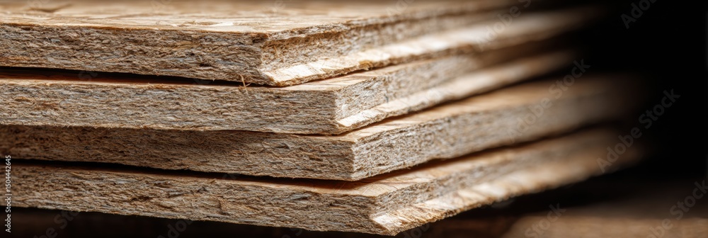 Poster Stack of Oriented Strand Board Sheets Arranged Neatly With a Clean Upper Part, Ready for Construction or Crafting Uses