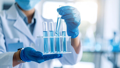 "Closeup of Lab Work with Chemical Solutions"