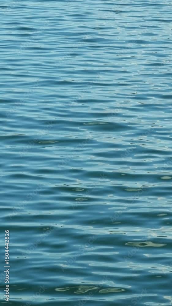 Poster vertical footage of waves moving with calm ripples on the surface of a blue lake. abstract patterns 