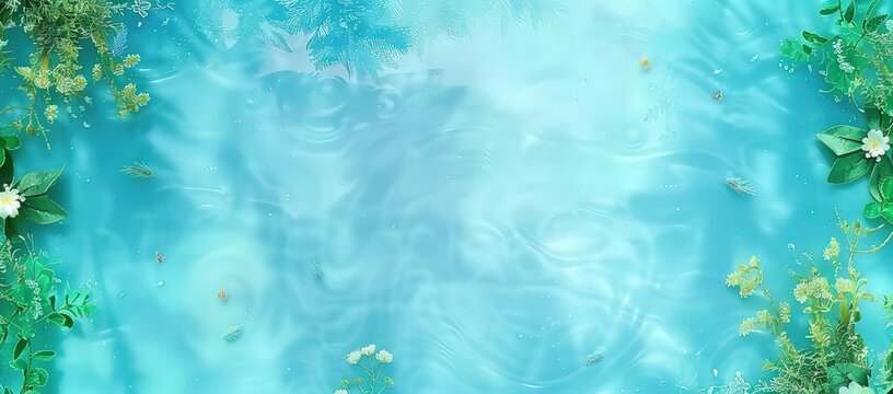 A dreamy, ethereal background with a blue gradient and soft green leaves. Perfect for adding a touch of magic to your designs. - Powered by Adobe