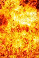Intense blazing fire flames in vivid detail. Perfect as a background or texture for heat, danger, destruction, or energy-themed concepts.