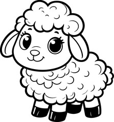Cute Cartoon Sheep Coloring for Kids – Black and White Animal Line Art