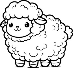 Cute Cartoon Sheep Coloring for Kids – Black and White Animal Line Art