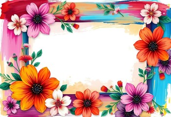 Whimsical painted floral brushstrokes form a vibrant rectangular frame,  artistic,  element
