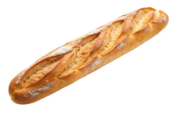 Golden brown crusty baguette bread isolated on transparent background