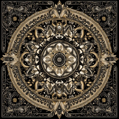 Naklejka premium Intricate geometric pattern with gold and black colors representing mandala 