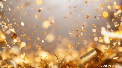 Obraz premium Golden festivity with glittering confetti and sparkling lights
