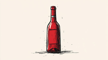 Minimalistic red wine bottle icon, hand-drawn doodle style