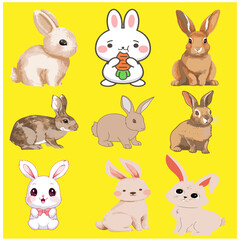 New Cute Rabbit Bunny Vector Set 8
