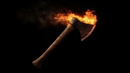 Flaming axe on black background concept for dramatic design