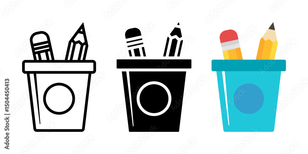 Poster pencil box icon set. for mobile concept and web design on white background