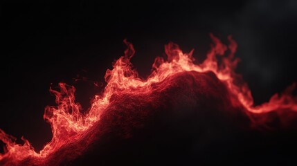 Fiery wave of flames on dark background