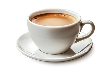 Naklejka premium Creamy Latte in White Cup and Saucer, Coffee Drink on White Background, Isolated Shot