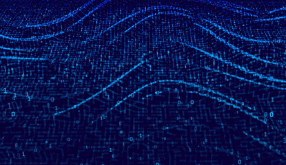 Vector particle grid technology background data mesh surface futuristic digital landscape night light glow connectivity abstract network virtual space visualization