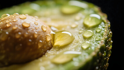 Fresh Avocado Macro with Water Droplets
