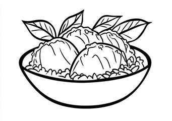 Tre palline di gelato in una ciotola con foglie