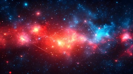 Fototapeta premium A digital rendering depicts a cosmic scene with a luminous, orange, serpentine nebula meandering through a dark expanse speckled with countless stars of varying sizes and brightness