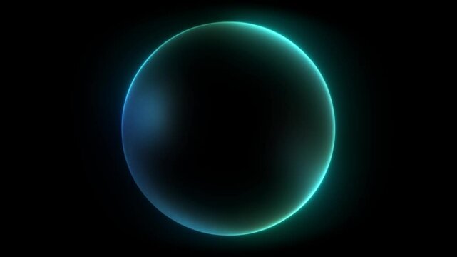 Seamless loop of a glowing blue green circle element in constant circular motion against a black background. Perfect for adding a futuristic or techy visual to any project