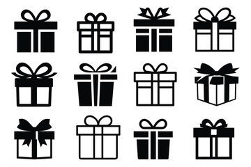 Set of gift box, box icon vector illustration on white background.