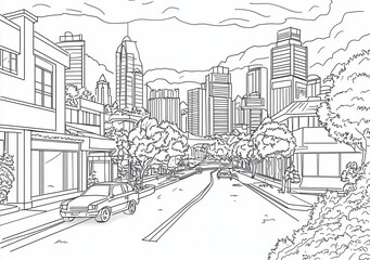 Fototapeta premium Monochromatic Cityscape Sketch