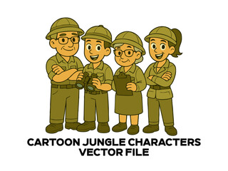 Cartoon jungle Vector Character Designs. 2d vector illustrations of cartoon characters. Cartoon Old man, boy, old woman and girl. Editable EPS file.