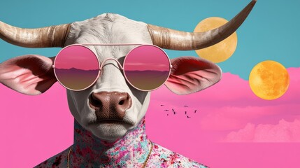 Taurus zodiac sign in creative abstract style, bold pop art bull with comic book ink lines, side view fantasy portrait with dark contrast and watercolor touch